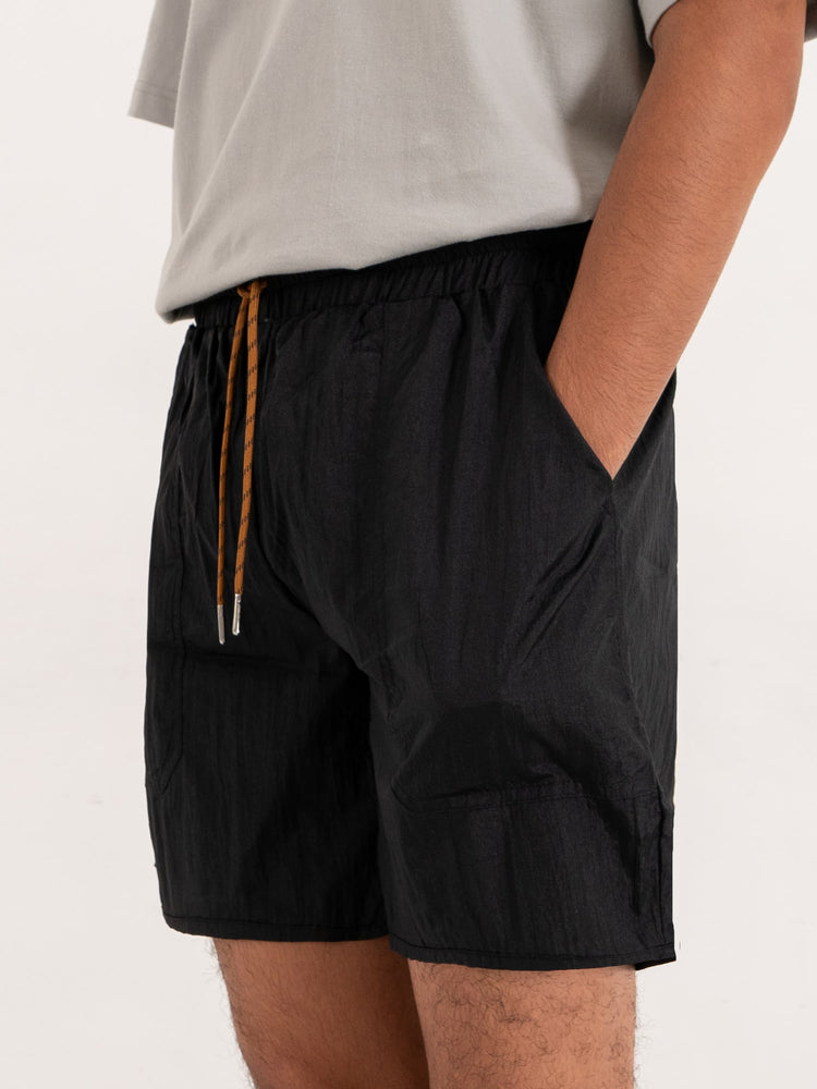 Relaxed Black Nylon Shorts