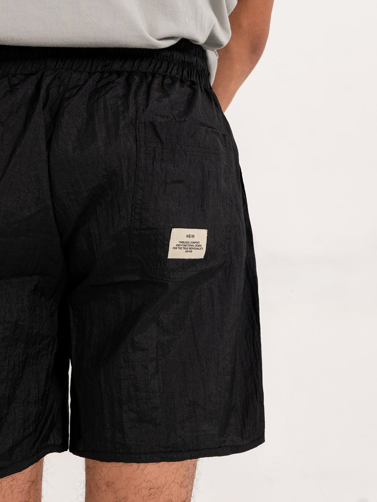 Relaxed Black Nylon Shorts